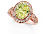 Rose gold Fancy Yellow Oval  Halo Milgrain Solitaire with Bezel Set Side Stones and Pave Band_23