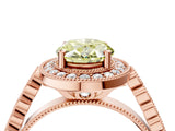 Rose gold Fancy Yellow Oval  Halo Milgrain Solitaire with Bezel Set Side Stones and Pave Band_26