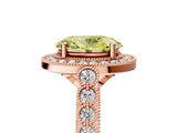 Rose gold Fancy Yellow Oval  Halo Milgrain Solitaire with Bezel Set Side Stones and Pave Band_27