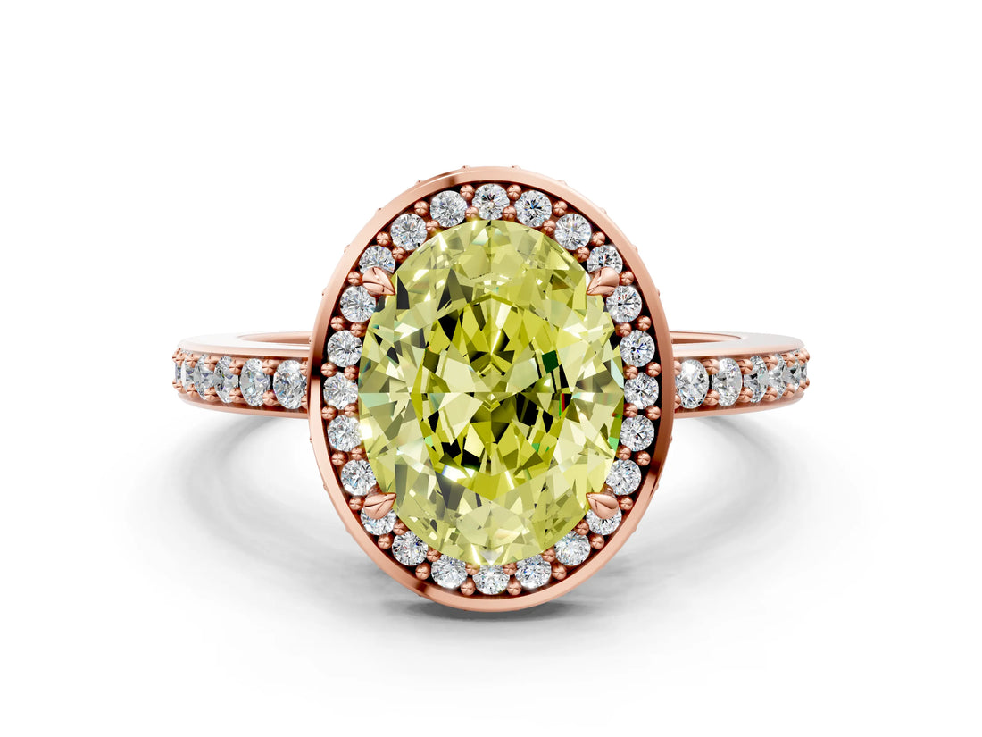 Rose gold Fancy Yellow Oval  Halo Pave Band Solitaire Ring with Prong Setting_64