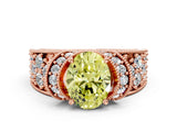 Rose gold Fancy Yellow Oval  Halo Pave Diamond Engagement Ring with Milgrain Detailing_49