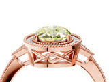 Rose gold Fancy Yellow Oval  Halo Round Diamond Milgrain Pave Engagement Ring_7