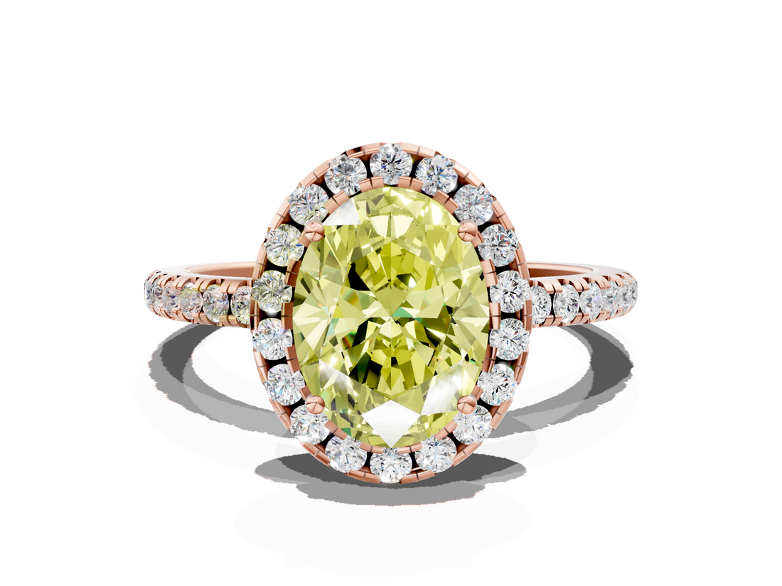 Rose gold Fancy Yellow Oval  Halo Round Diamond Pavé Band Four-Prong Ring_3