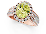 Rose gold Fancy Yellow Oval  Halo Round Diamond Pave Band with Prong Setting 1