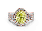 Rose gold Fancy Yellow Oval  Halo Round Diamond Pave Band with Prong Setting