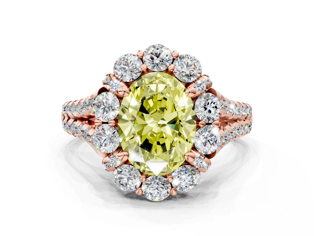 Rose gold Fancy Yellow Oval  Halo Split Shank Diamond Engagement Ring with Pave Band and Four-Prong Setting_55