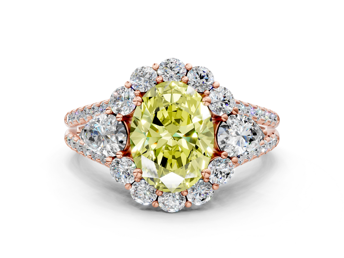 Rose gold Fancy Yellow Oval  Halo Split Shank Diamond Engagement Ring with Prong Setting_19