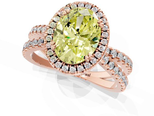 Rose gold Fancy Yellow Oval  Halo Split Shank Diamond Ring with Pavé Setting