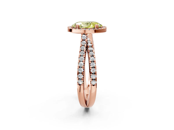 Rose gold Fancy Yellow Oval  Halo Split Shank Diamond Ring with Pavé Setting