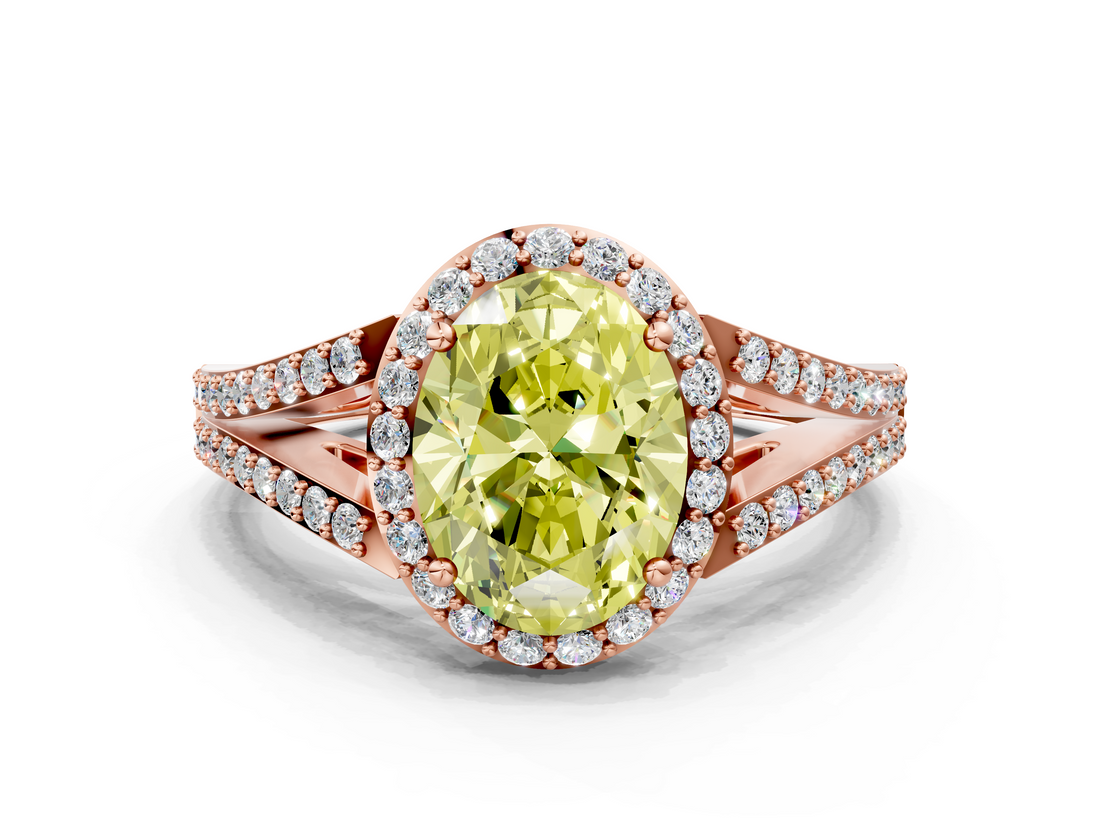 Rose gold Fancy Yellow Oval  Halo Split Shank Diamond Ring with Prong Setting_19