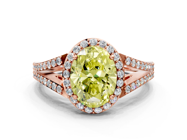 Rose gold Fancy Yellow Oval  Halo Split Shank Diamond Ring with Prong Setting