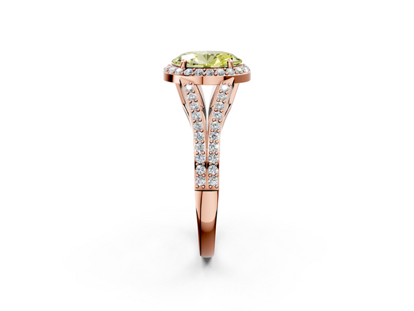 Rose gold Fancy Yellow Oval  Halo Split Shank Diamond Ring with Prong Setting
