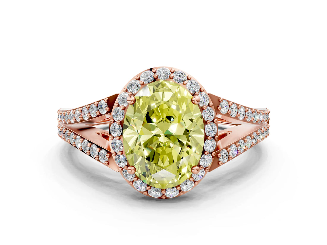 Rose gold Fancy Yellow Oval  Halo Split Shank Pave Diamond Ring with Four-Prong Setting_49