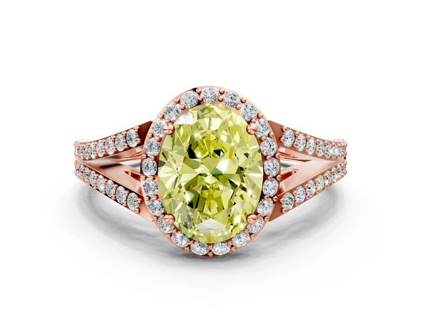 Rose gold Fancy Yellow Oval  Halo Split Shank Pave Diamond Ring with Four-Prong Setting
