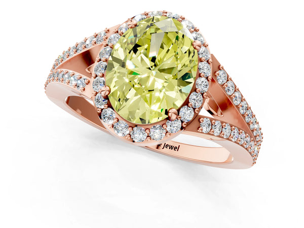 Rose gold Fancy Yellow Oval  Halo Split Shank Pave Diamond Ring with Four-Prong Setting