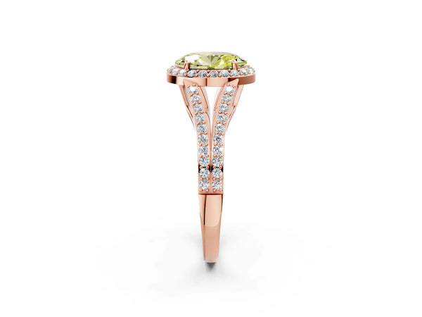 Rose gold Fancy Yellow Oval  Halo Split Shank Pave Diamond Ring with Four-Prong Setting