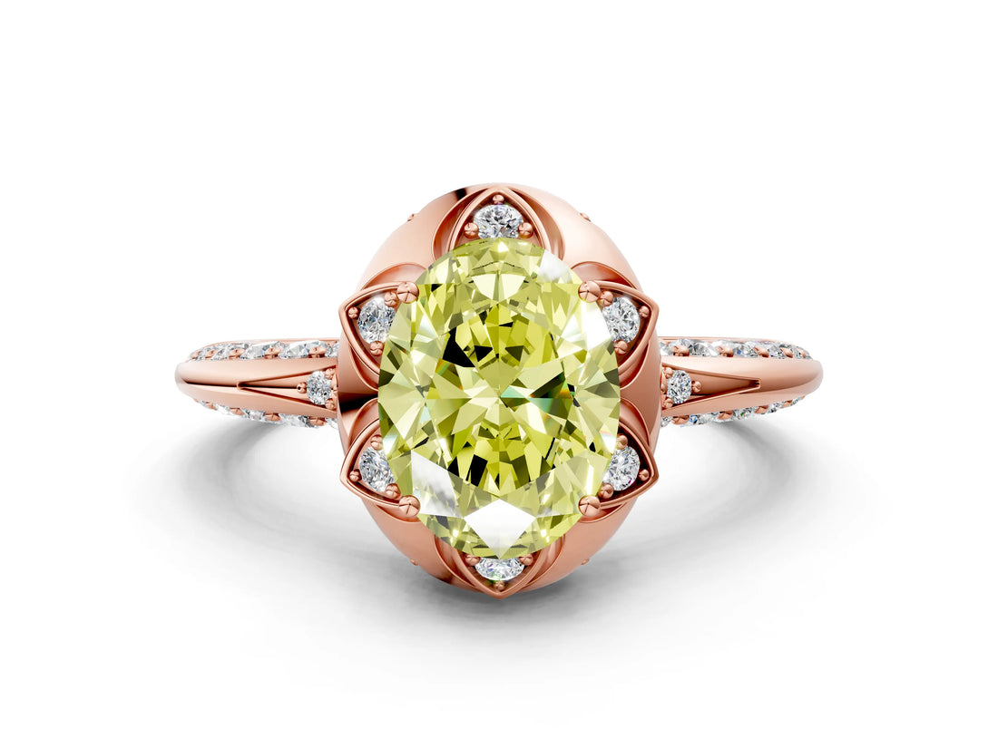 Rose gold Fancy Yellow Oval  Halo Split Shank Pave Diamond Ring with Petal Prong Setting_20