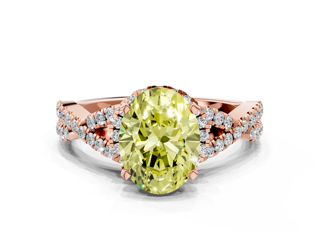 Rose gold Fancy Yellow Oval  Halo Twist Band Solitaire Prong Setting Ring_80