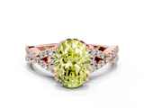 Rose gold Fancy Yellow Oval  Halo Twist Band Solitaire Prong Setting Ring_80