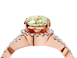 Rose gold Fancy Yellow Oval  Halo Twist Band Solitaire Prong Setting Ring_84