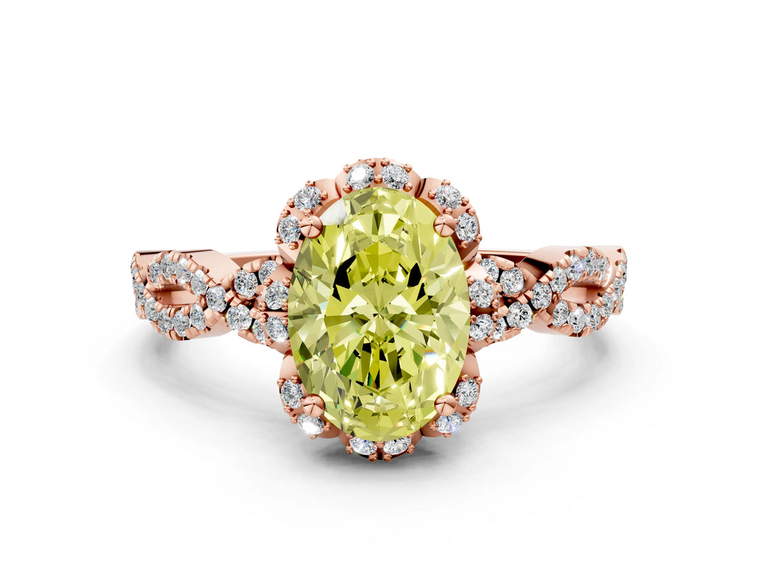 Rose gold Fancy Yellow Oval  Halo Twist Band Solitaire Ring with Six-Prong Setting_31
