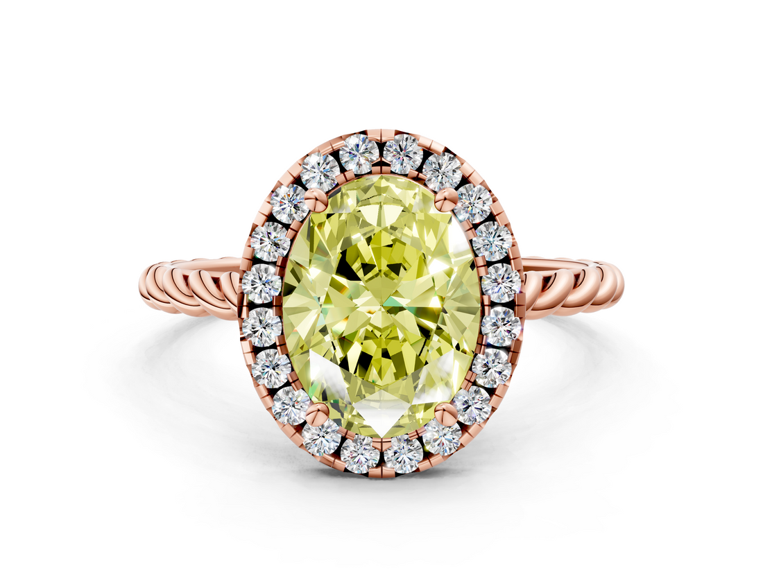 Rose gold Fancy Yellow Oval  Halo Twisted Band Four-Prong Diamond Ring_20