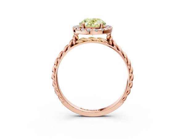 Rose gold Fancy Yellow Oval  Halo Twisted Band Four-Prong Diamond Ring