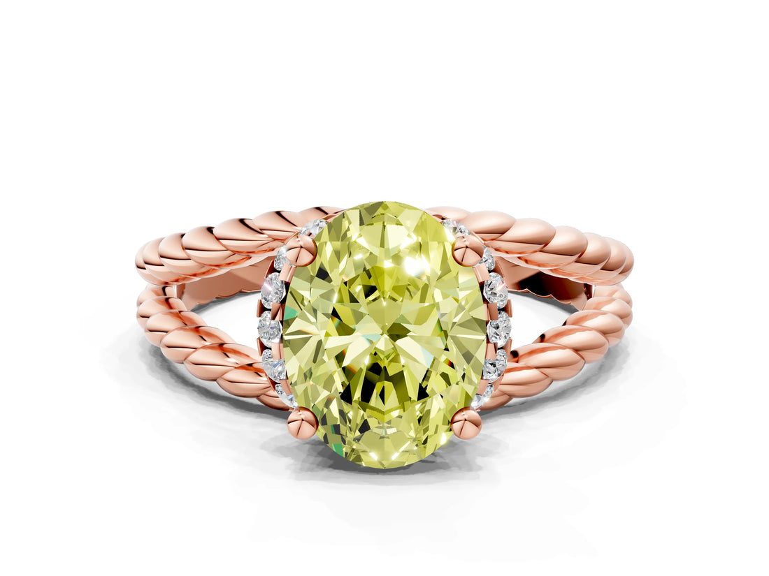 Rose gold Fancy Yellow Oval  Halo Twisted Band Four-Prong Ring_32