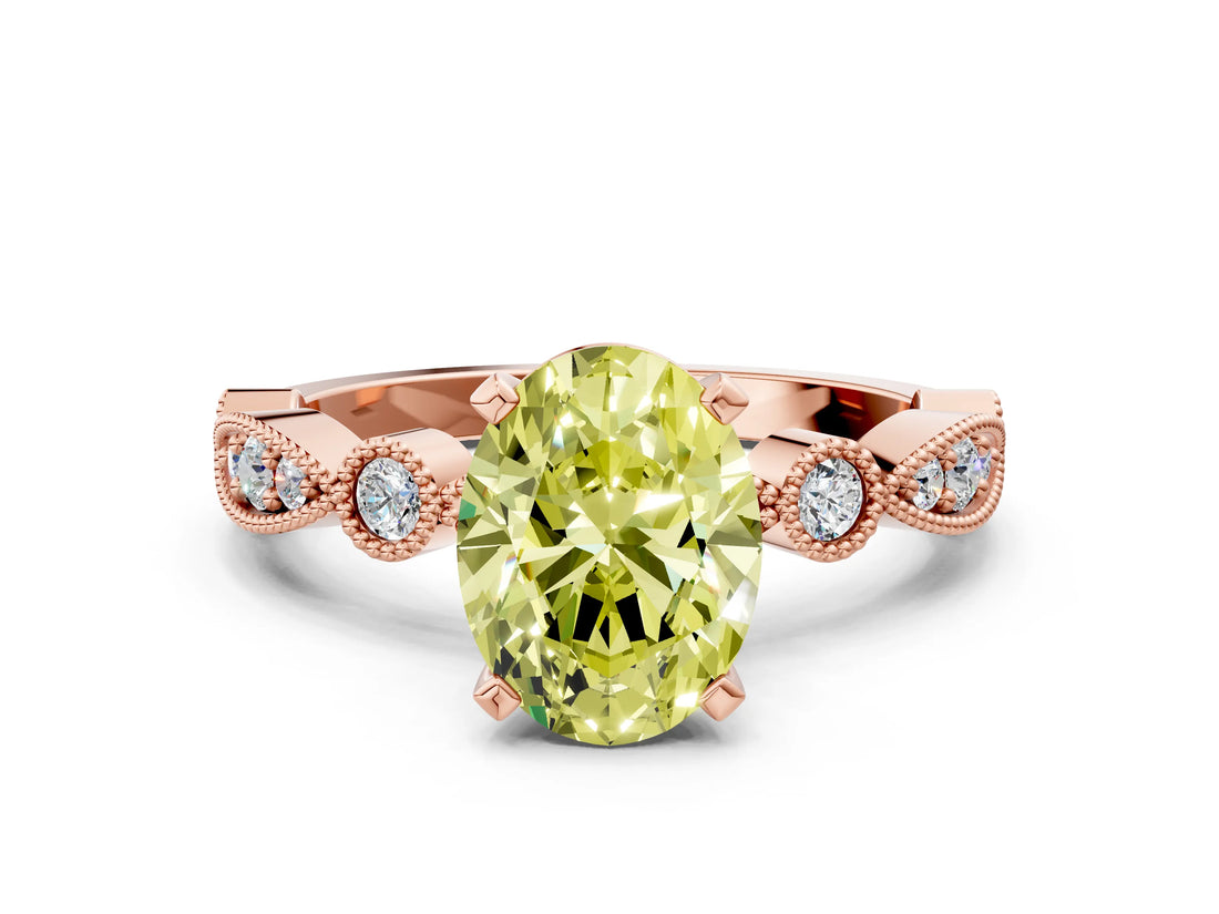 Rose gold Fancy Yellow Oval  Milgrain Bezel Diamond Engagement Ring with Solitaire Prong Setting_177