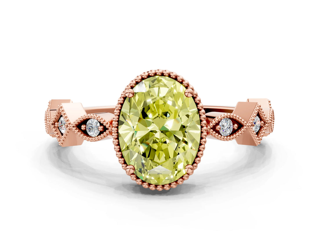 Rose gold Fancy Yellow Oval  Milgrain Marquise Diamond Twist Band Ring_62
