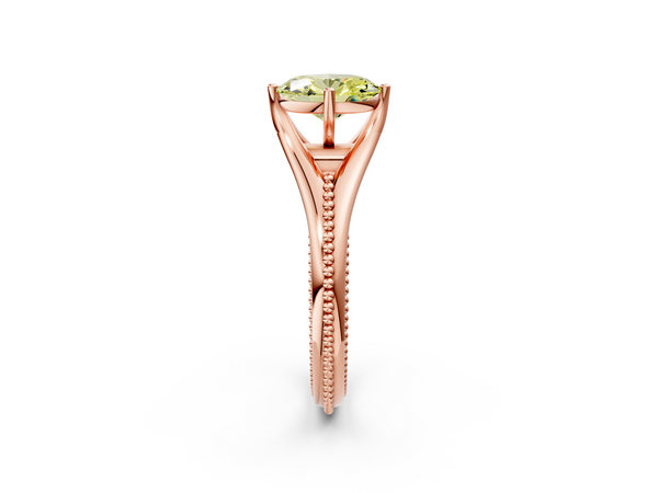 Rose gold Fancy Yellow Oval  Solitaire Beaded Band Six-Prong Setting