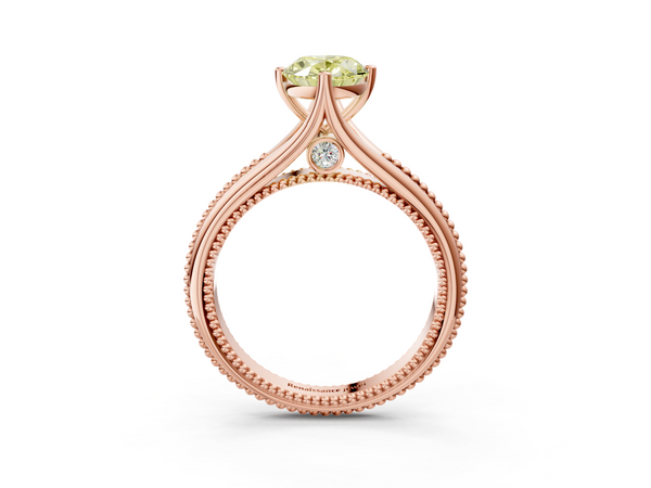 Rose gold Fancy Yellow Oval  Solitaire Beaded Band Six-Prong Setting