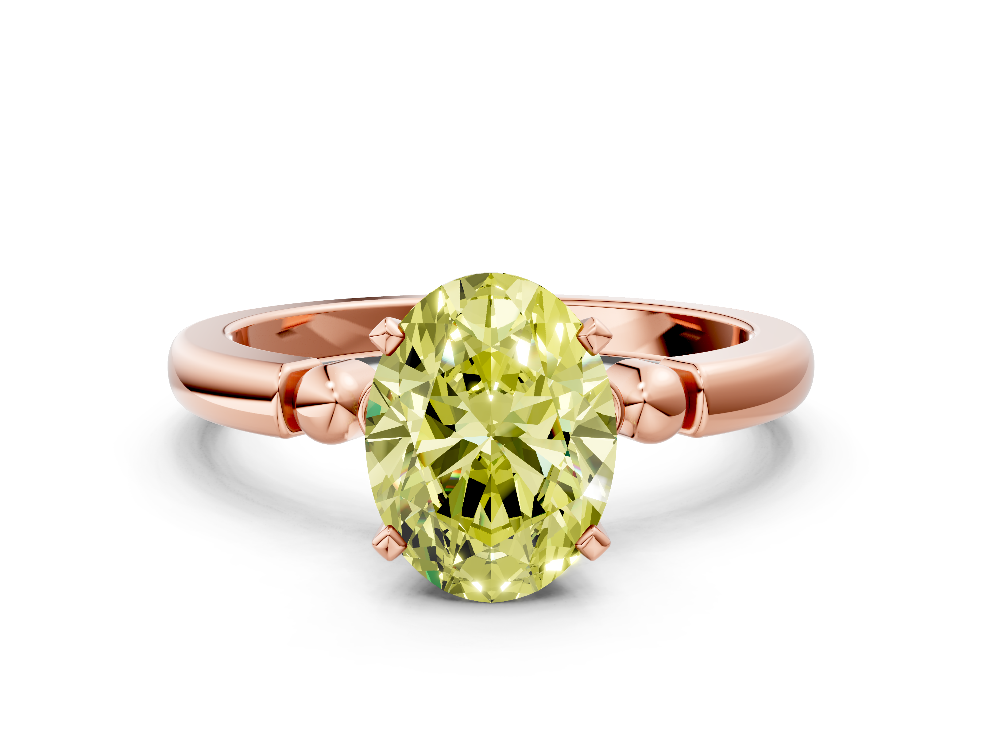 Rose gold Fancy Yellow Oval  Solitaire Beaded Band with Four-Prong Setting_64