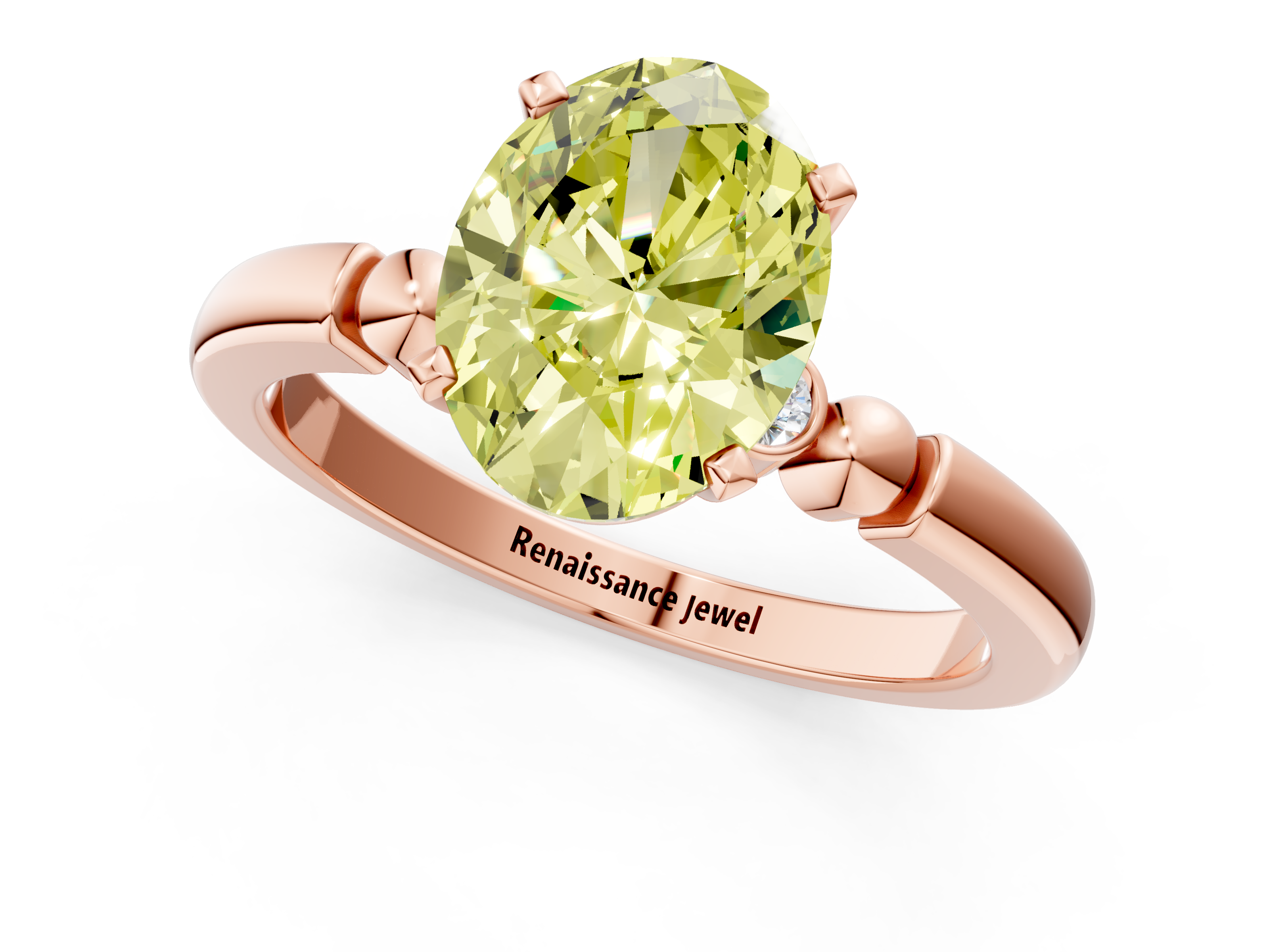 Rose gold Fancy Yellow Oval  Solitaire Beaded Band with Four-Prong Setting_65