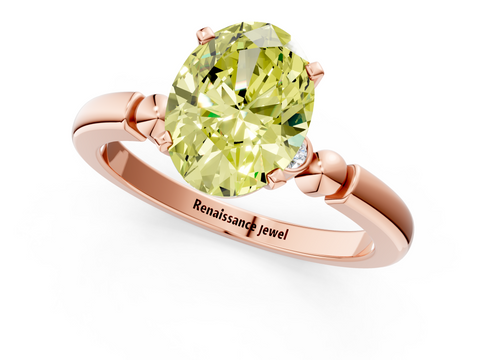 Rose gold Fancy Yellow Oval  Solitaire Beaded Band with Four-Prong Setting_65