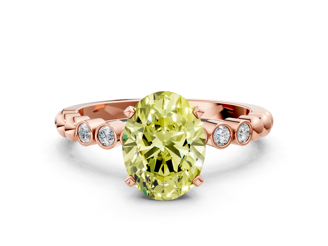 Rose gold Fancy Yellow Oval  Solitaire Bezel Accent Diamond Engagement Ring with Beaded Band and Four-Prong Setting_24
