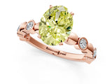 Rose gold Fancy Yellow Oval  Solitaire Bezel-Set Diamond Ring with Beaded Band and Four-Prong Setting_32