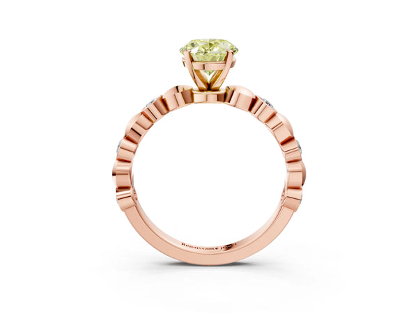 Rose Gold Oval Engagement Ring Setting for Fancy Yellow Center with Bezel Station Beaded Band