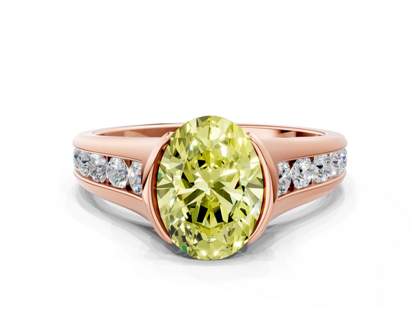 Rose gold Fancy Yellow Oval  Solitaire Bezel-Set Diamond Ring with Channel-Set Band