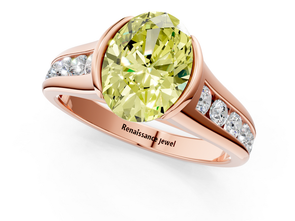 Rose gold Fancy Yellow Oval  Solitaire Bezel-Set Diamond Ring with Channel-Set Band