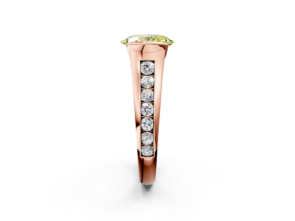 Rose gold Fancy Yellow Oval  Solitaire Bezel-Set Diamond Ring with Channel-Set Band