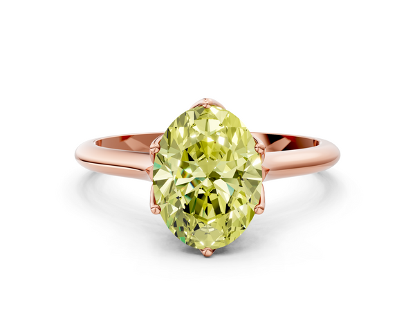 Rose gold Fancy Yellow Oval  Solitaire Cathedral Diamond Ring with Six-Prong Setting