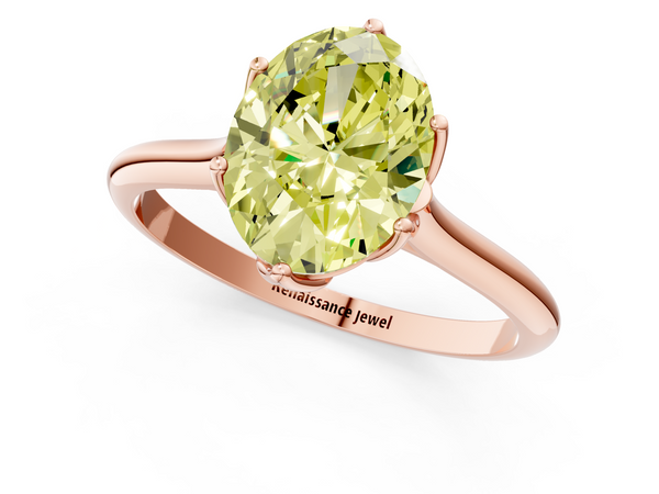 Rose gold Fancy Yellow Oval  Solitaire Cathedral Diamond Ring with Six-Prong Setting