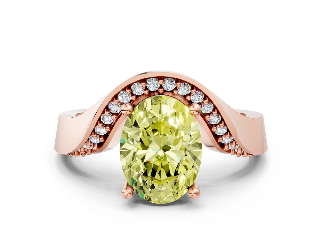 Rose gold Fancy Yellow Oval  Solitaire Diamond Engagement Ring with Pave Band and Four-Prong Setting 1