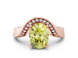 Rose gold Fancy Yellow Oval  Solitaire Diamond Engagement Ring with Pave Band and Four-Prong Setting 1