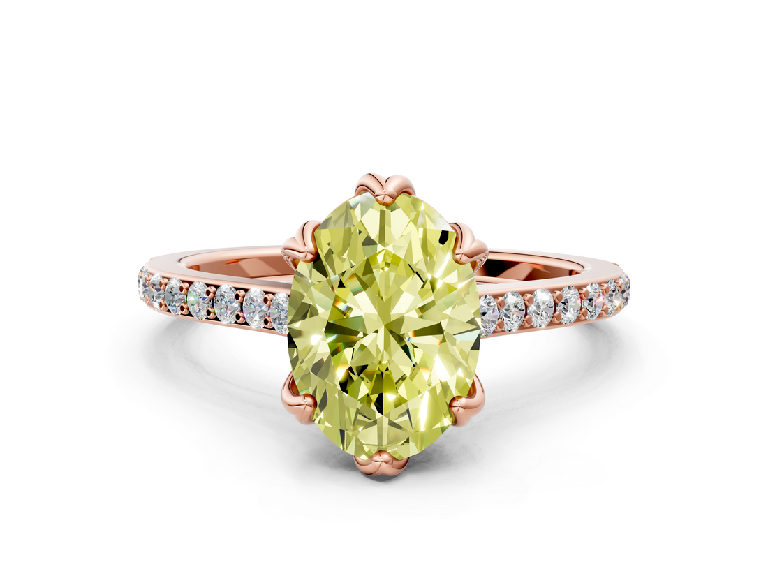 Rose gold Fancy Yellow Oval  Solitaire Diamond Engagement Ring with Pave Band and Six-Prong Setting_20