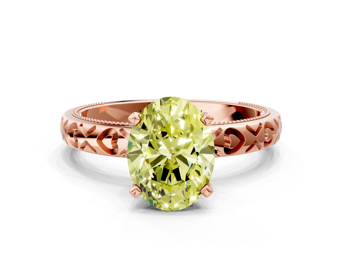 Rose gold Fancy Yellow Oval  Solitaire Diamond Engagement Ring with XO Engraved Band and Four-Prong Setting 1