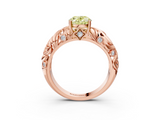 Rose gold Fancy Yellow Oval  Solitaire Diamond Leaf Vine Band with Prong Setting_30