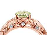Rose gold Fancy Yellow Oval  Solitaire Diamond Leaf Vine Band with Prong Setting_31