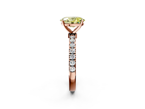 Rose gold Fancy Yellow Oval Cut Diamond Solitaire Ring with Pavé Accents and Four-Prong Setting
